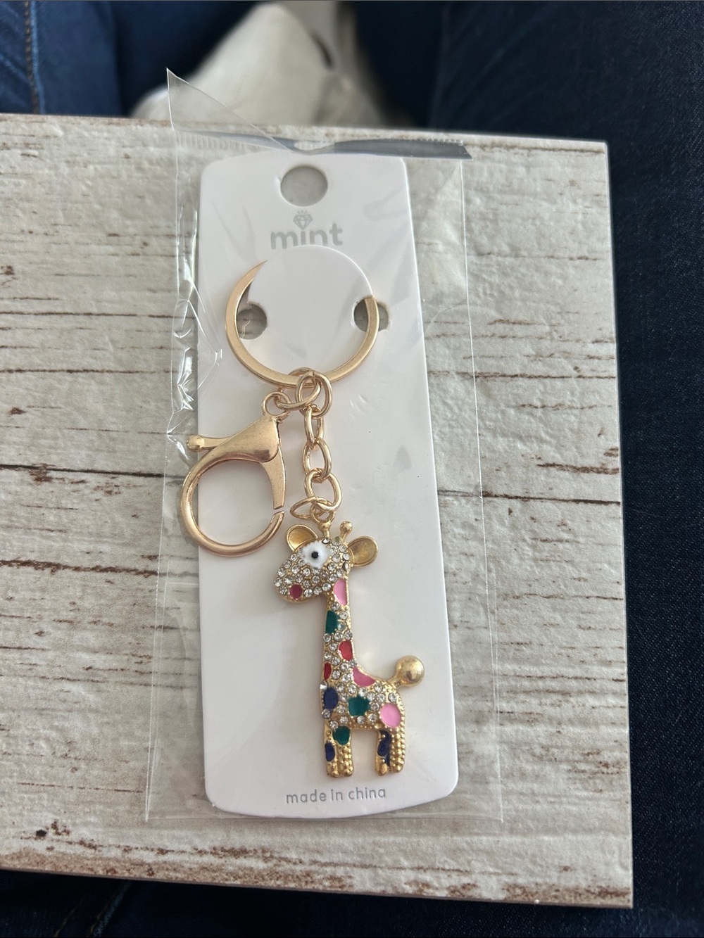 5/$25 Gold-tone Multicolor Giraffe Keychain Charm